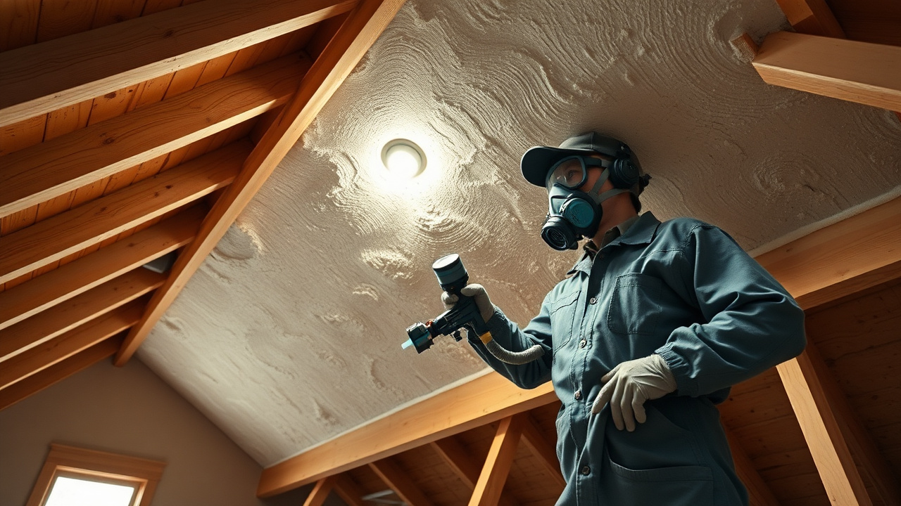 Technician spray-applying closed-cell spray foam insulation to a roof deck in a Prescott, Arizona attic